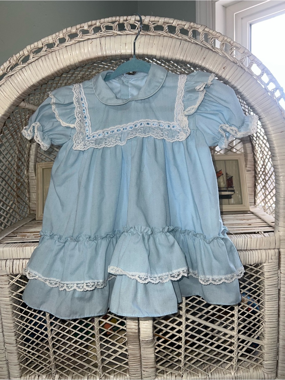 Vintage Light Blue Lace Trim Baby Dress